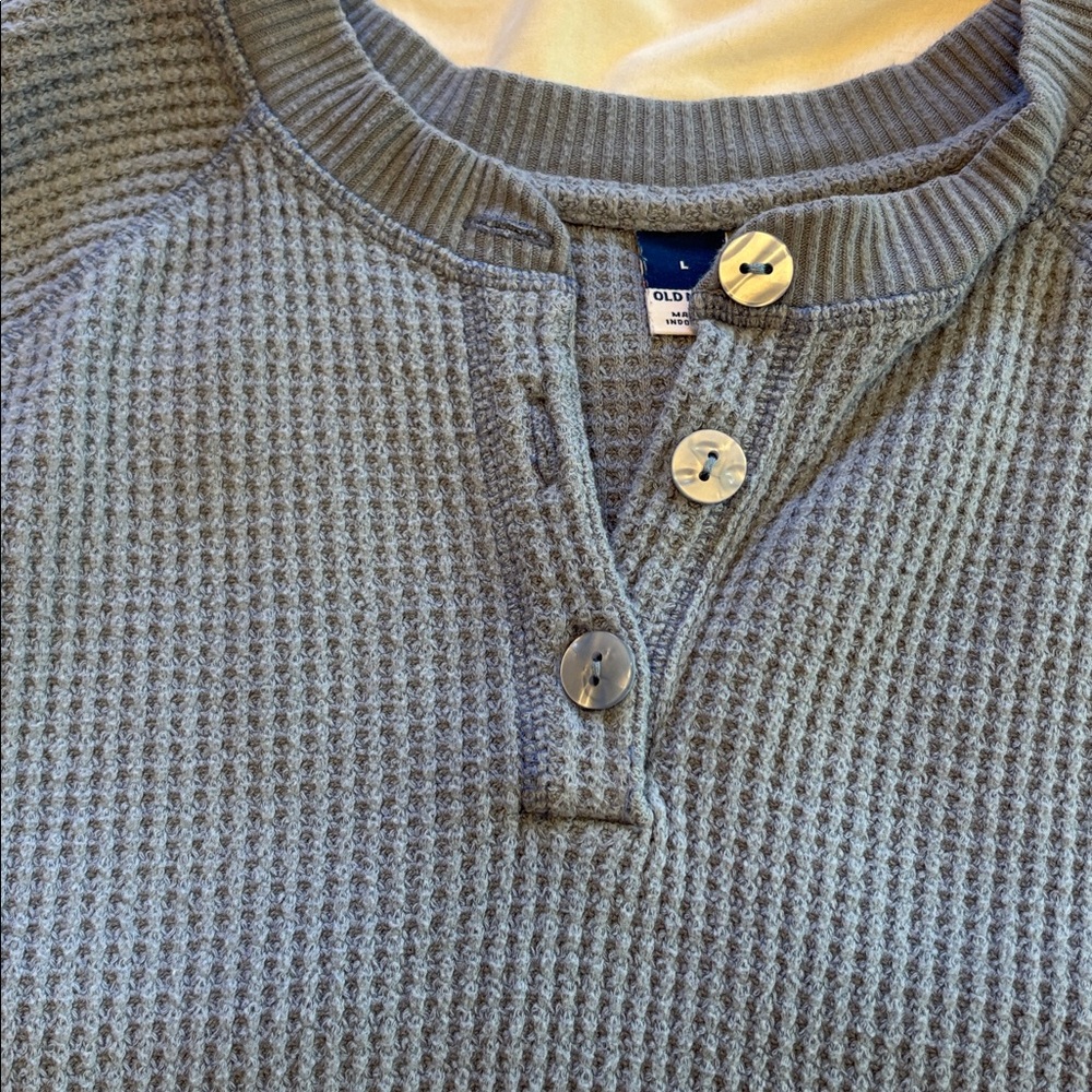 Old Navy Blue Waffle Henley Top - Picture 4 of 7